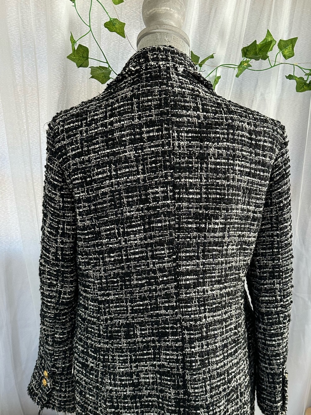 Black & White Tweed Double-Breasted Women's Blazer Coat - Picture 3 of 4